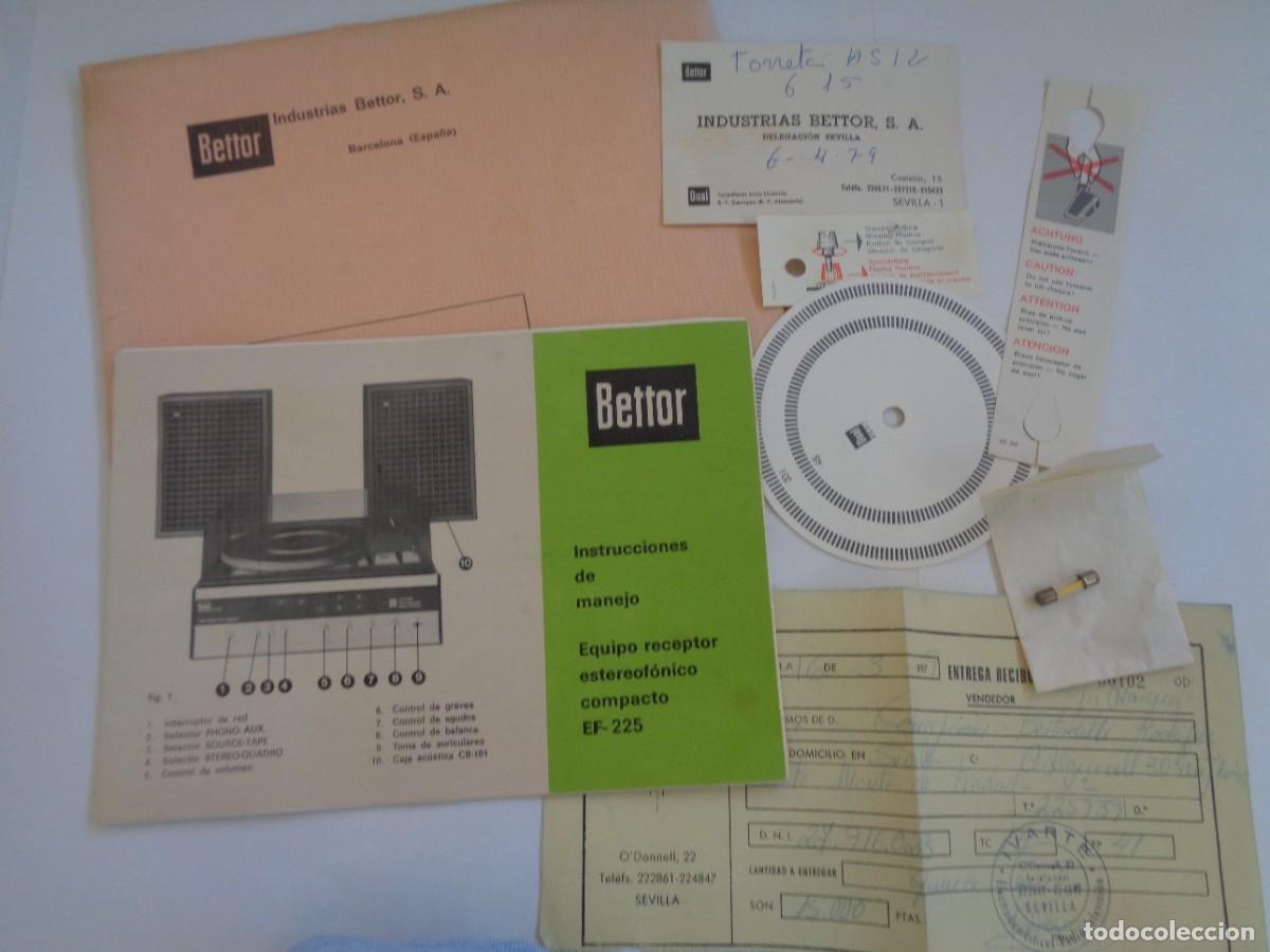 Coleccionismo: LOTE DOCUMENTACION DE TOCADISCOS BETTOR . COMPRADO EN IVARTE , SEVILLA 1979. EN SOBRE