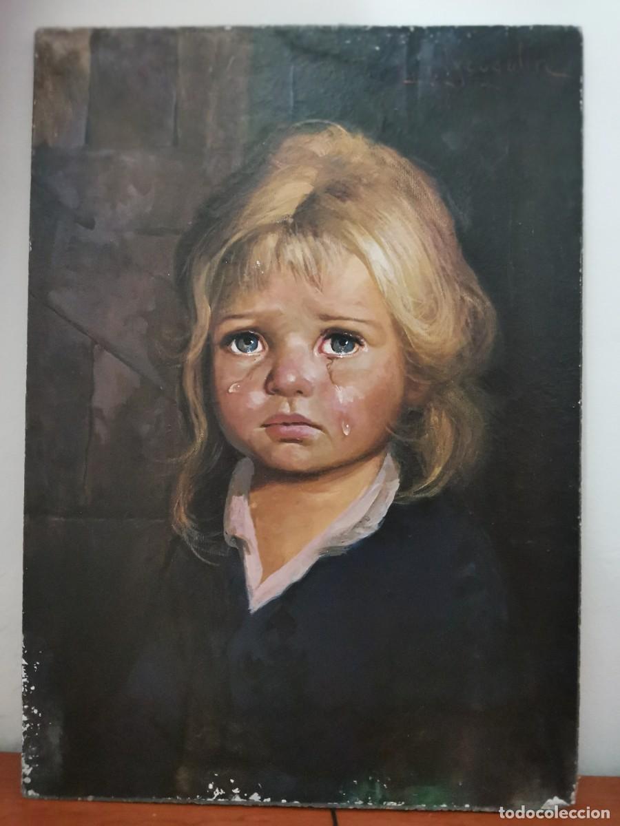 Coleccionismo: L&aacute;mina- Cuadro - (Ni&ntilde;a llorando) de Giovanni Bragol&iacute;n. (49 cm. x 69 cm.)