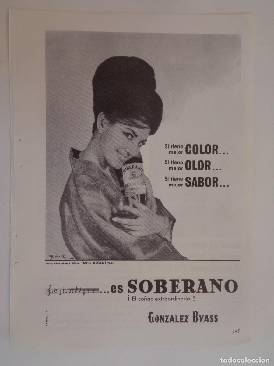 Coleccionismo: HOJA DE REVISTA CON ANUNCIO DE CO&Ntilde;AC SOBERANO DE GONZALEZ BYASS. A&Ntilde;OS 60