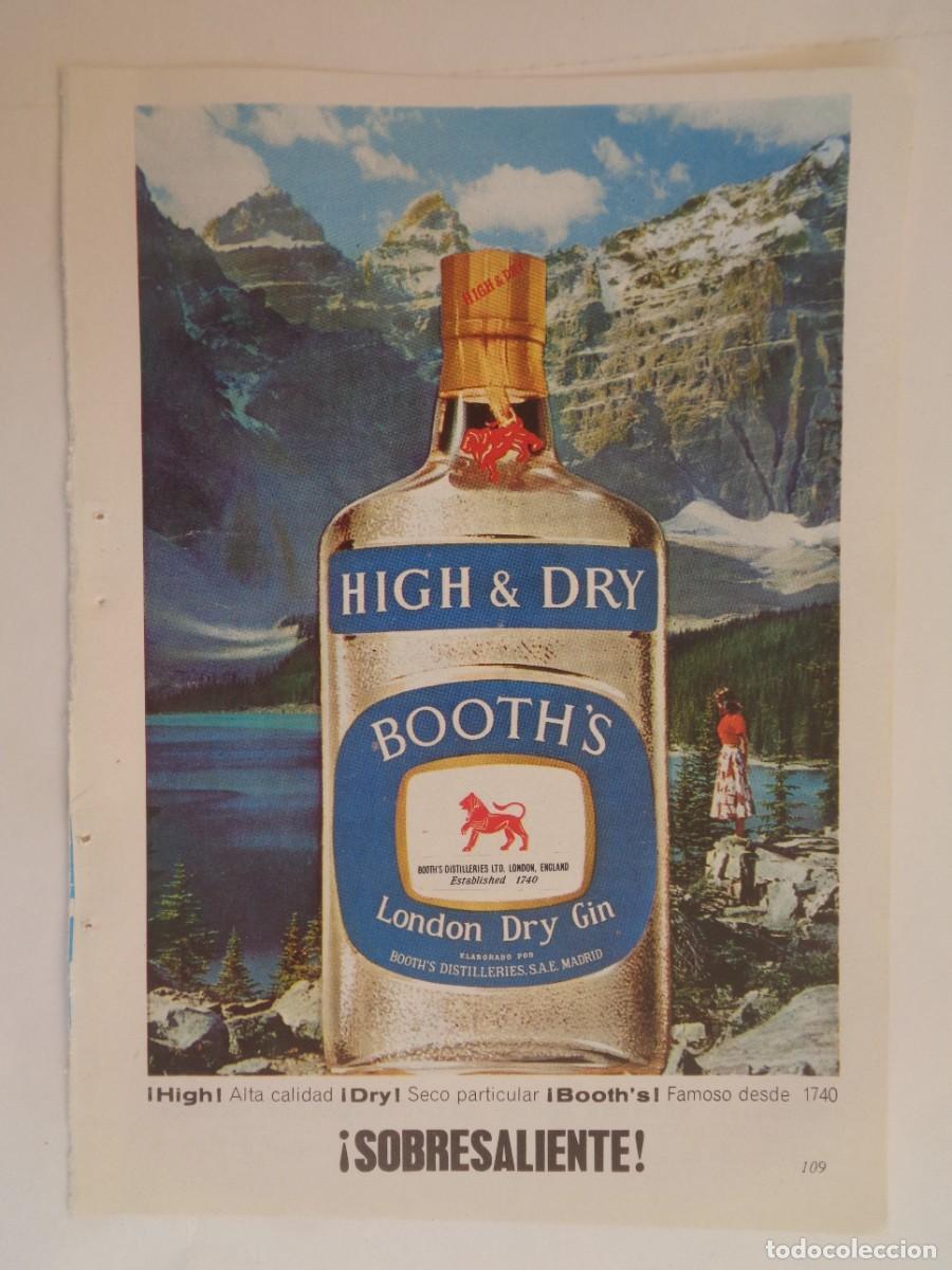 Coleccionismo: HOJA DE REVISTA CON ANUNCIO DE GINEBRA BOOTH&acute;S . A&Ntilde;OS 60