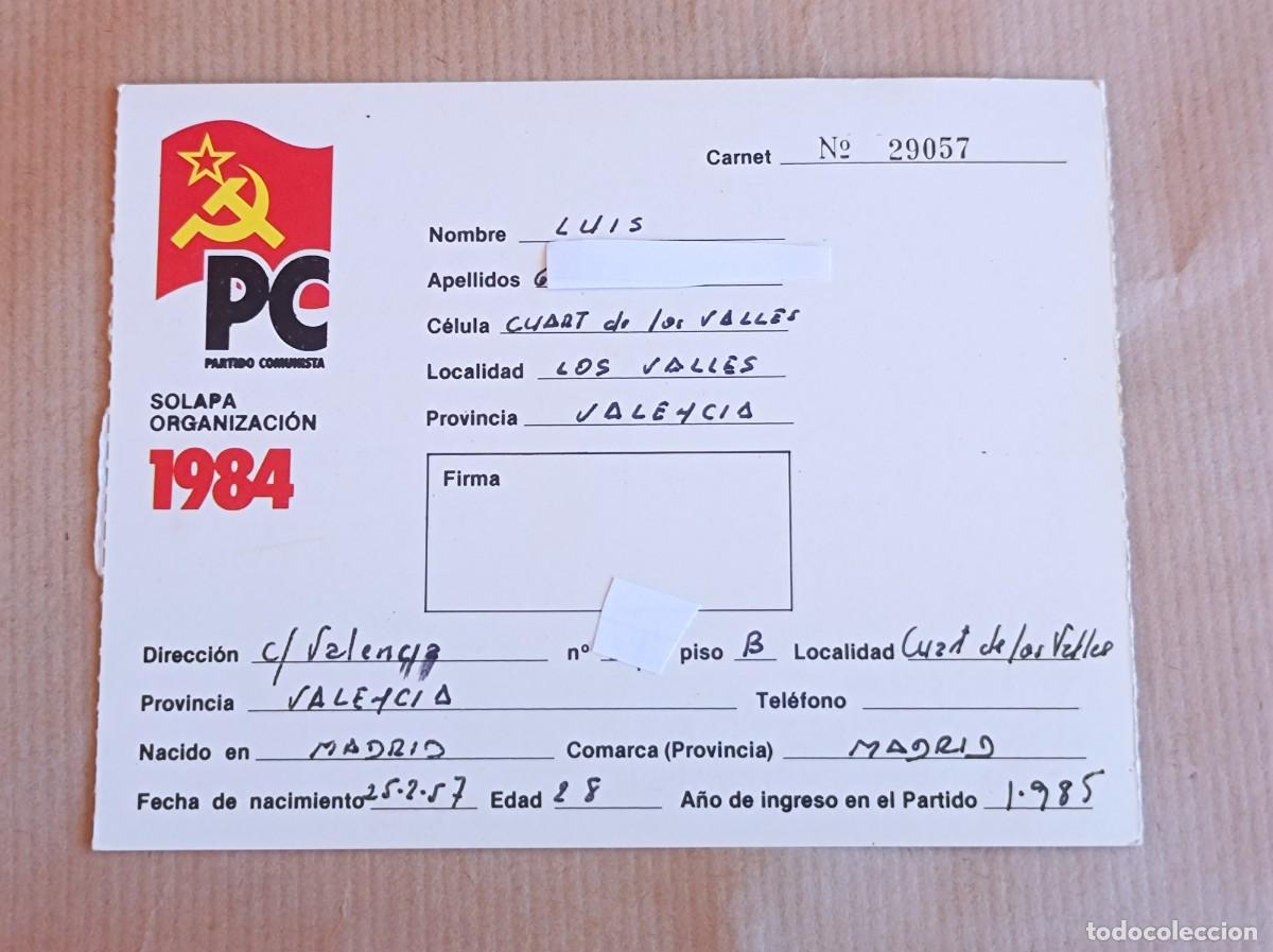 Coleccionismo: CARNET PC PARTIDO COMUNISTA SOLAPA ORGANIZACI&Oacute;N 1984