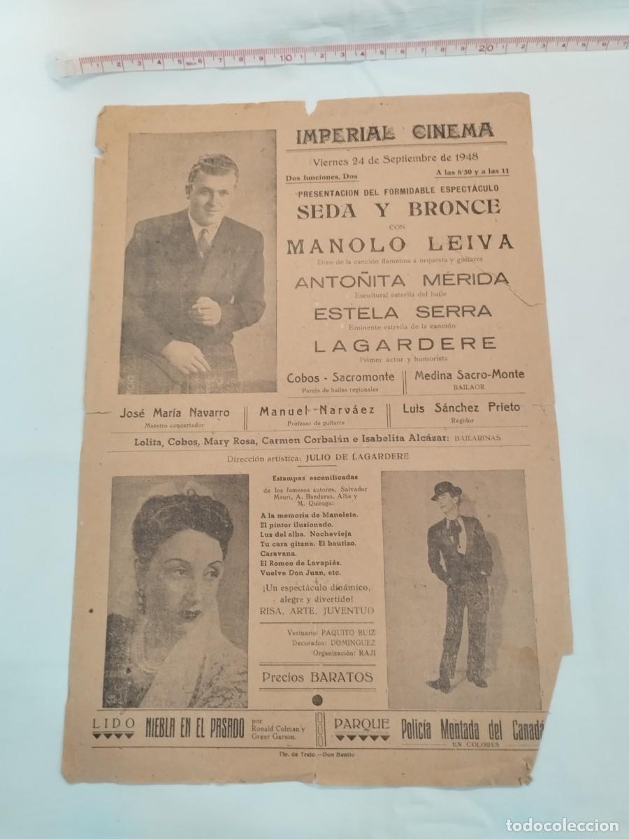 Coleccionismo: FOLLETO: Flamenco y Copla &rdquo;Seda y Bronce&rdquo; - Manolo Leiva, Manolete (1948) / a la memoria de Manolete