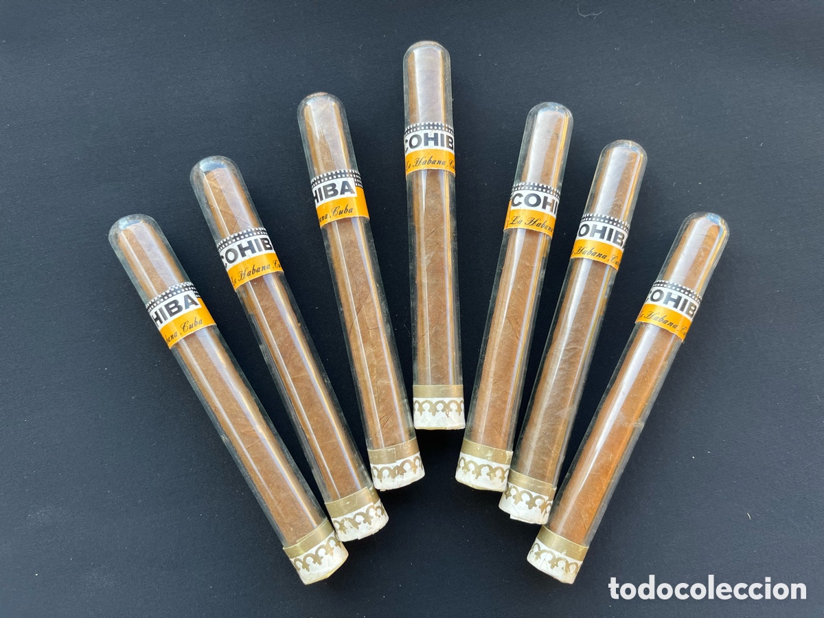 Coleccionismo: Lote de siete antiguos puros habanos Cohiba en tubo de cristal. Precintados. Habana. Cuba.