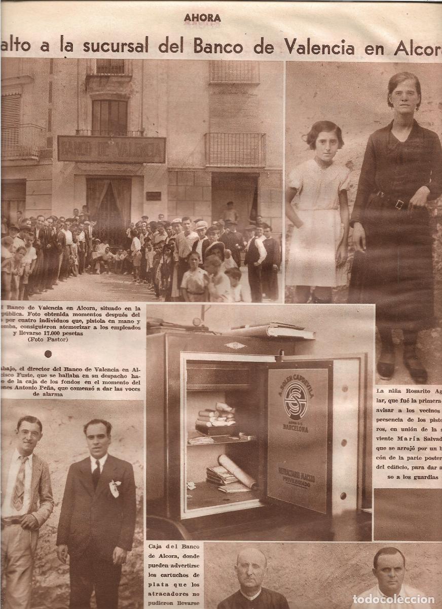 Coleccionismo: A&Ntilde;O 1933 RECORTE PRENSA ASALTO SUCURSAL DEL BANCO DE VALENCIA EN ALCORA