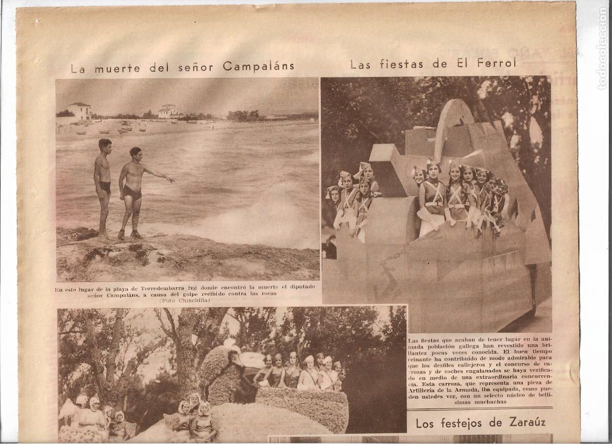 Coleccionismo: A&Ntilde;O 1933 RECORTE PRENSA ENTIERRO DIPUTADO CAMPALANS MUERTO EN LA PLAYA DE TORREDEMBARRA