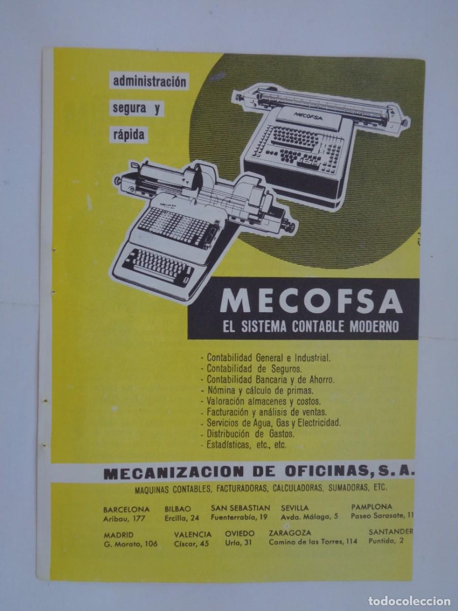 Coleccionismo: HOJA DE REVISTA CON ANUNCIO DE MAQUINAS CONTABLES MECOFSA . A&Ntilde;OS 50