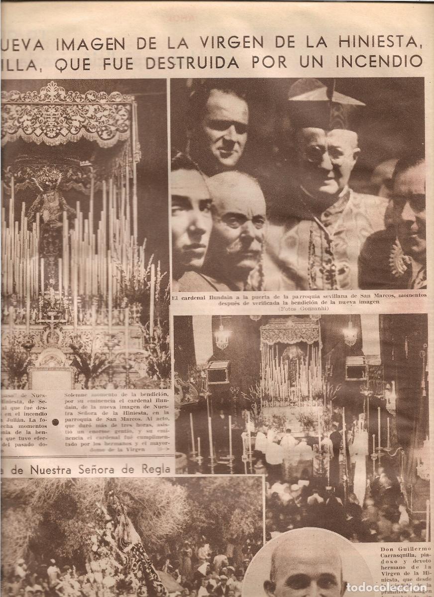 Coleccionismo: 1933 SEVILLA NUEVA IMAGEN VIRGEN DE LA HINIESTA GUILLERMO CARRASQUILLA HABIA SIDO DESTRUIDA INCENDIO