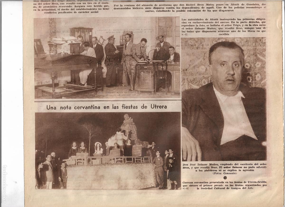 Coleccionismo: A&Ntilde;O 1933 RECORTE PRENSA FIESTAS DE UTRERA SOCIEDAD CULTURAL AMIGOS DEL ARTE CARROZA GANADORA