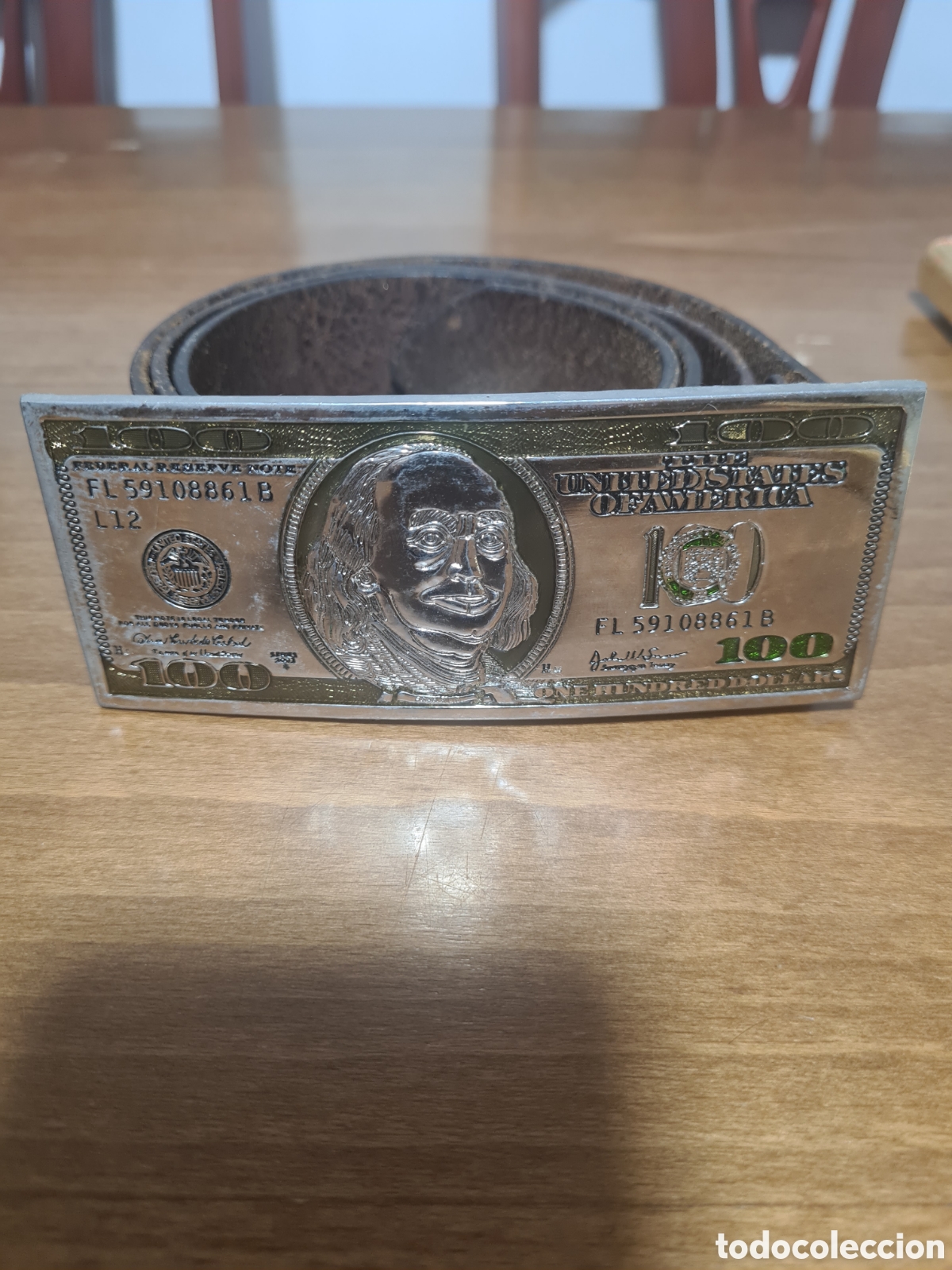 Coleccionismo: Rara Hebilla Met&aacute;lica Billete 100 D&oacute;lares USA Benjamin Franklin Vintage