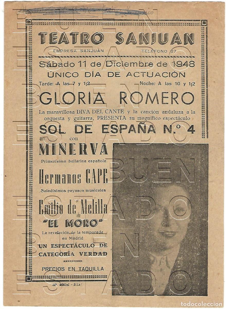 Coleccionismo: SEVILLA TEATRO SAN JUAN 1948 GLORIA ROMERO HERMANOS CAPE 22X16 PROGRAMA 4 PGS M55