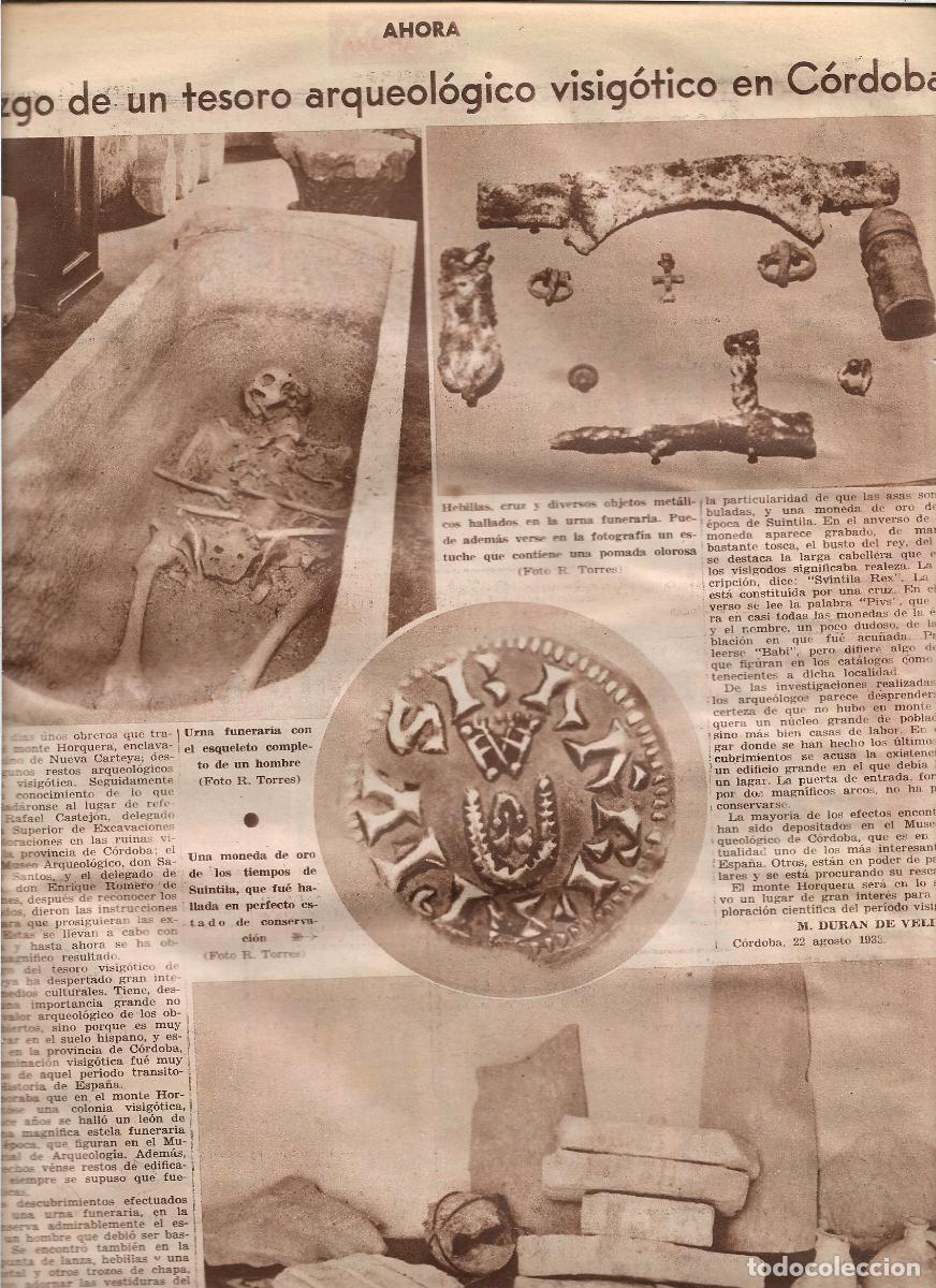 Coleccionismo: A&Ntilde;O 1933 RECORTE PRENSA CORDOBA HALLAZGO ARQUEOLOGICO VISIGOTICO MONTE HORQUERA NUEVA CARTEYA