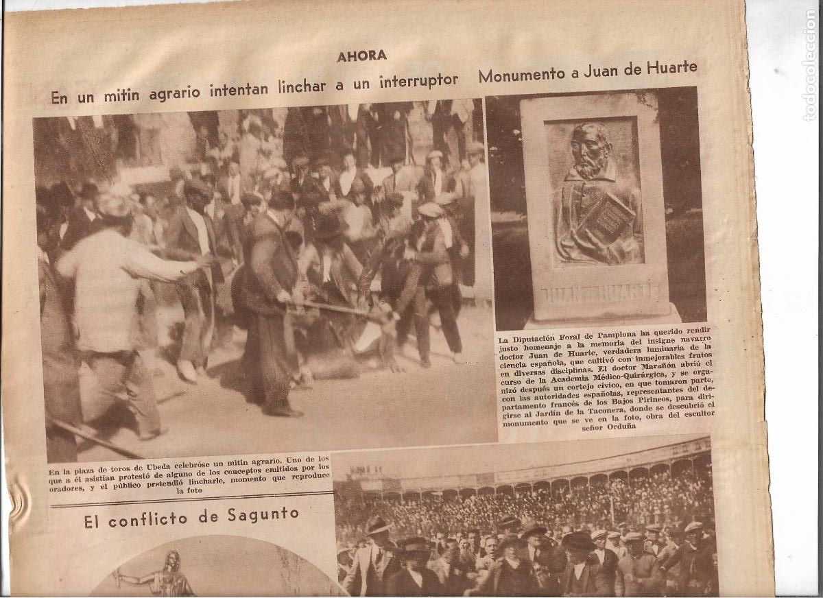 Colecionismo: A&Ntilde;O 1933 RECORTE PRENSA DIPUTACION DE PAMPLONA MONUMENTO AL DOCTOR JUAN DE HUARTE ESCULTOR ORDU&Ntilde;A