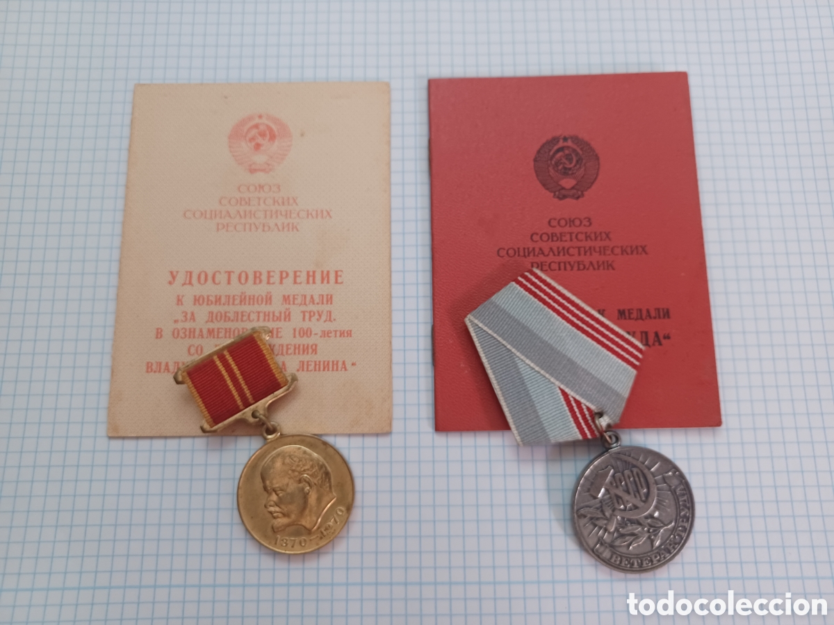 Coleccionismo: 2 medallas URSS con documentaci&oacute;n.