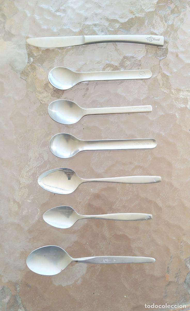 Coleccionismo: Lote seis cucharitas y un cuchillo compa&ntilde;&iacute;as a&eacute;reas varias