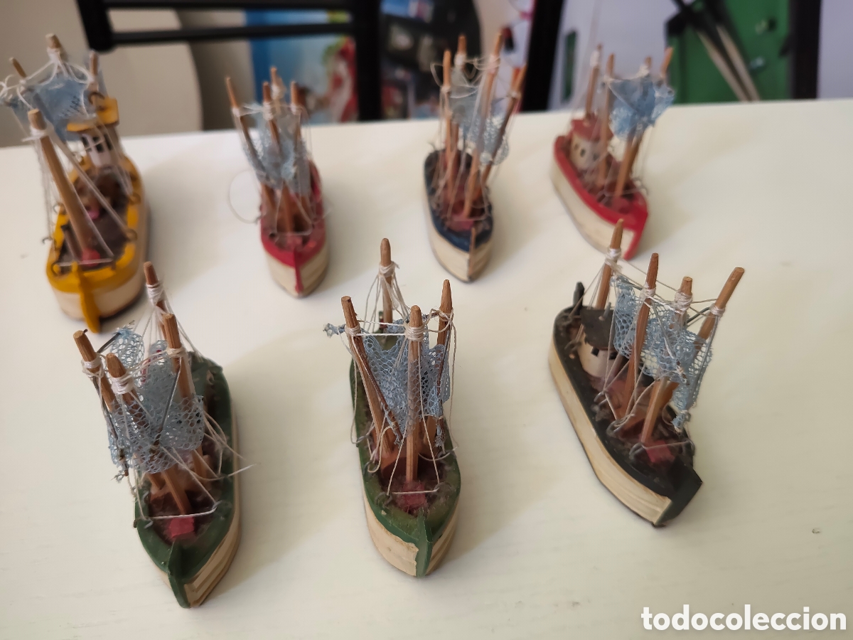 Coleccionismo: 7 barquitos madera decoraci&oacute;n diorama