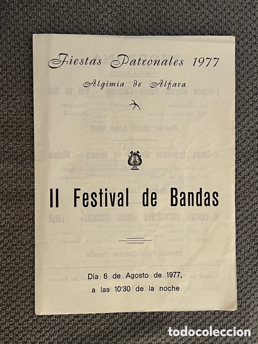 Coleccionismo: ALGIMIA DE ALFARA (Valencia) Programa II Festival de Bandas.. Fiestas Patronales (a.1977)
