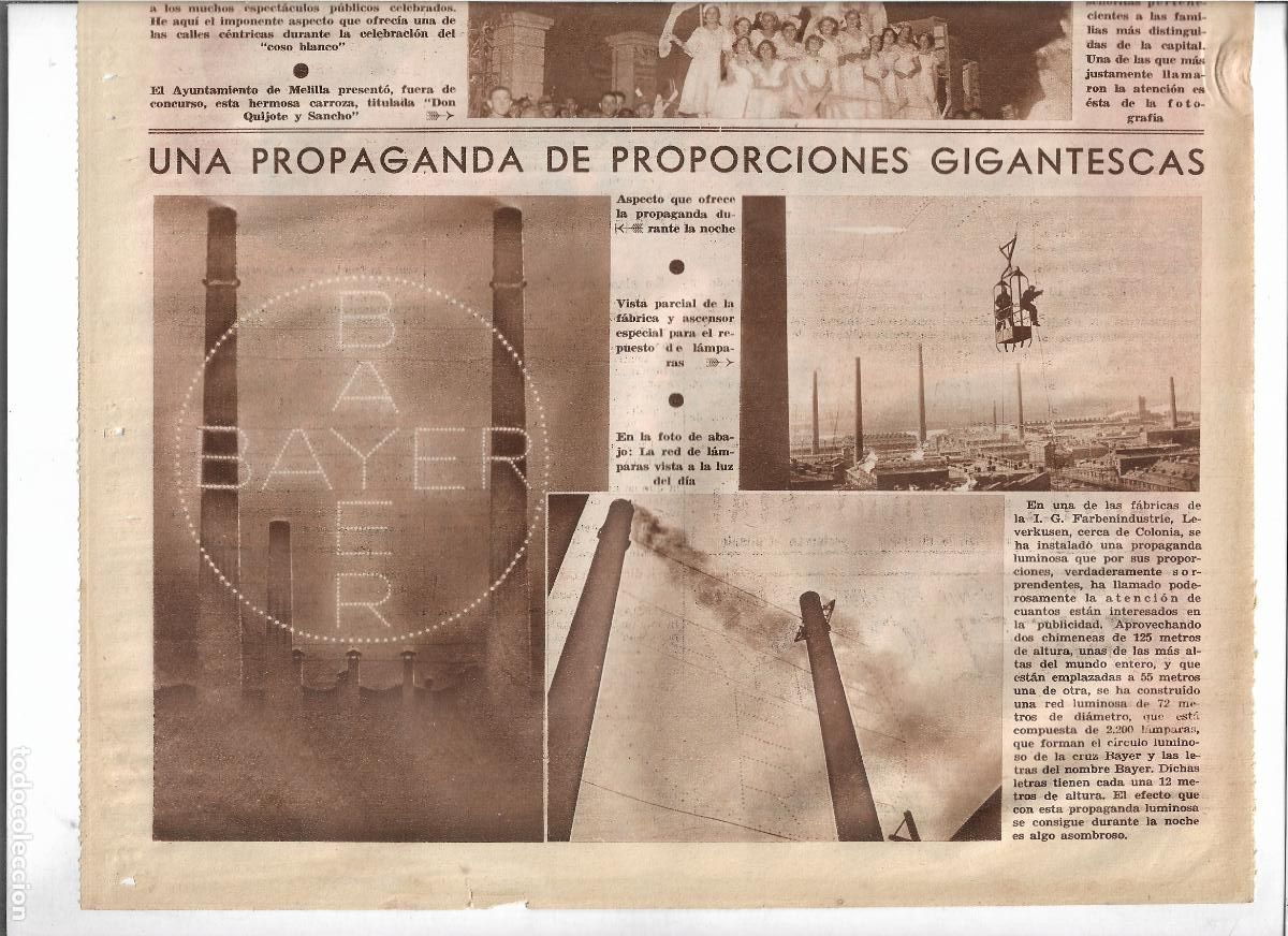 Coleccionismo: A&Ntilde;O 1933 EN FABRICA IG FARBENINDUSTRIE ALEMANA INSTALACION PUBLICIDAD GIGANTE DE CRUZ BAYER