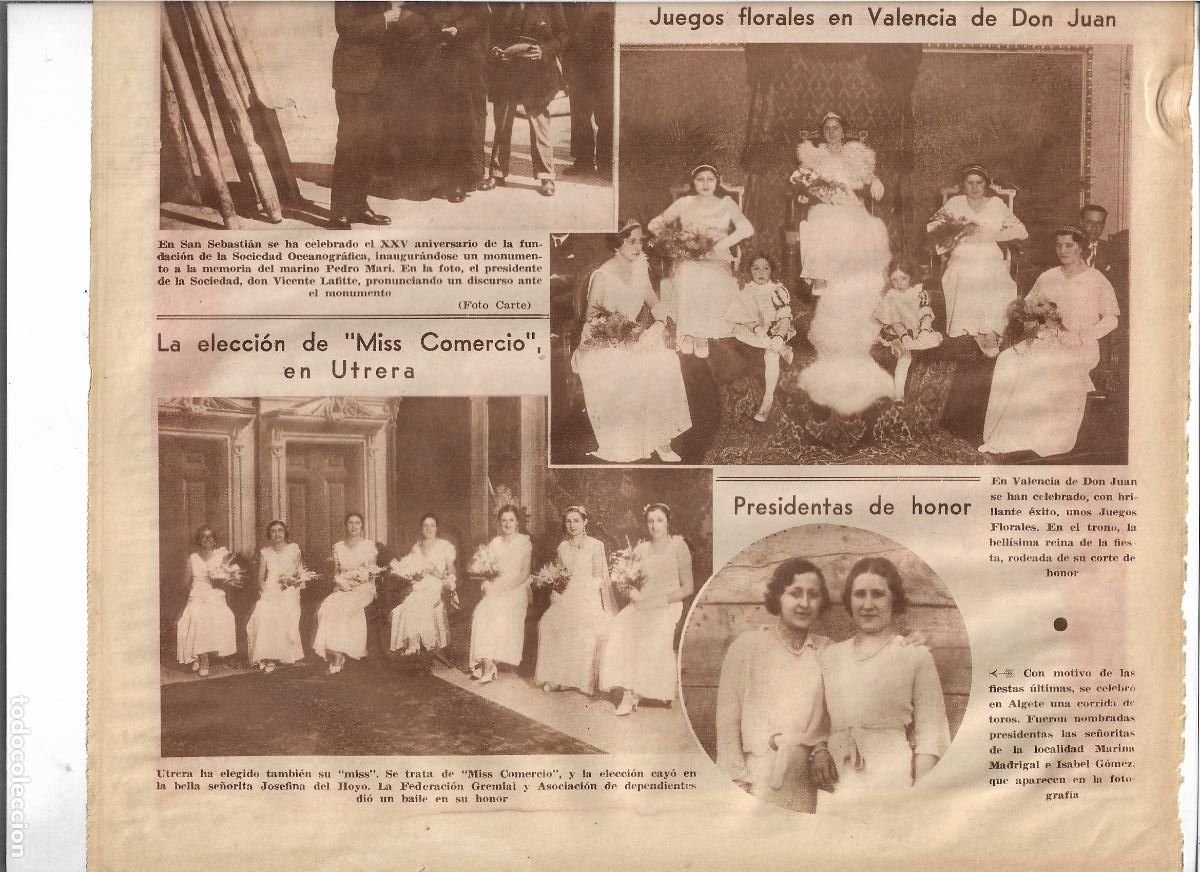 Coleccionismo: A&Ntilde;O 1933 RECORTE PRENSA UTRERA JOSEFINA DEL HOYO ELEGIDA MISS COMERCIO