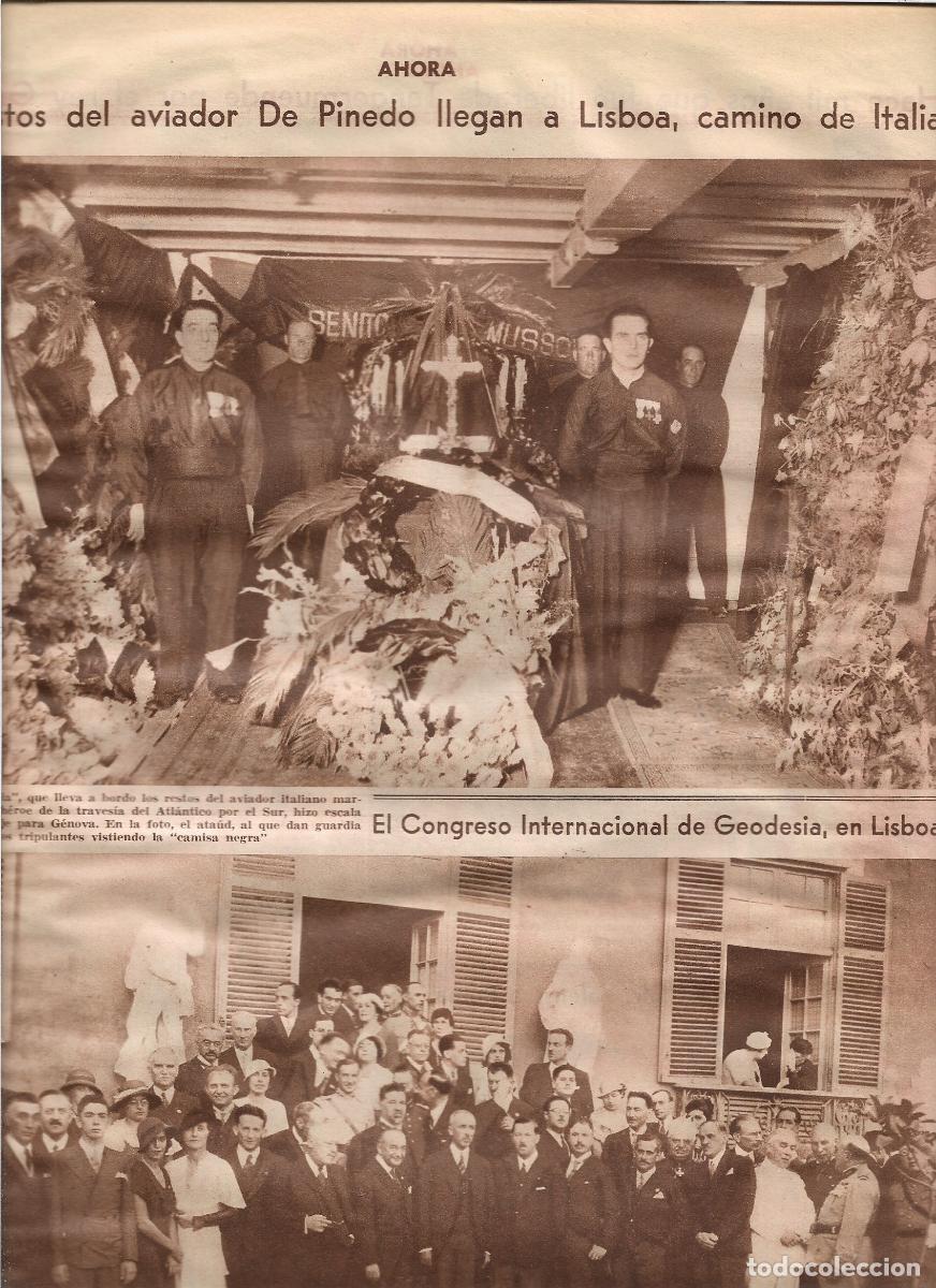 Coleccionismo: A&Ntilde;O 1933 RECORTE PRENSA LLEGADA DE LOS RESTOS DEL AVIADOR DE PINEDO A LISBOA CAMINO DE ITALIA