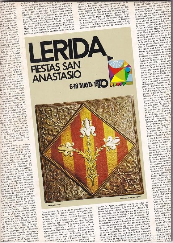 Coleccionismo: Programa oficial de Ferias y Fiestas en honor de San Anastasio m&aacute;rtir patr&oacute;n de L&eacute;rida 1970 - Lleida