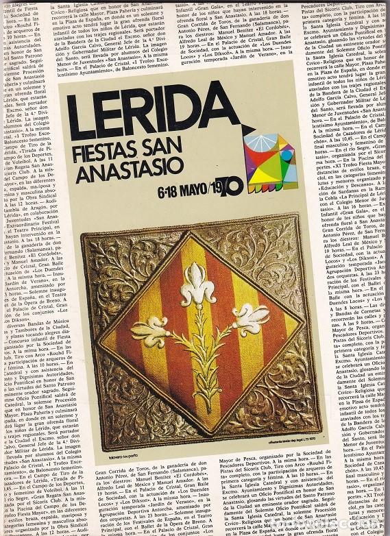 Coleccionismo: Programa oficial de Ferias y Fiestas en honor de San Anastasio m&aacute;rtir patr&oacute;n de L&eacute;rida 1970 - Lleida