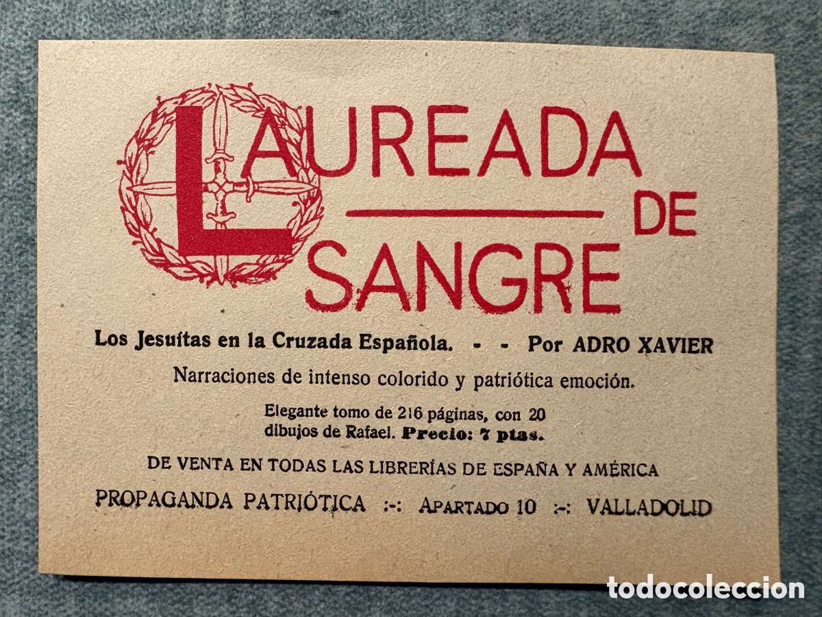 Collectionnisme: (L150) Folleto Publicitario Libro Laureada De Sangre | Adro Xavier | c. 1940 | Guerra Civil