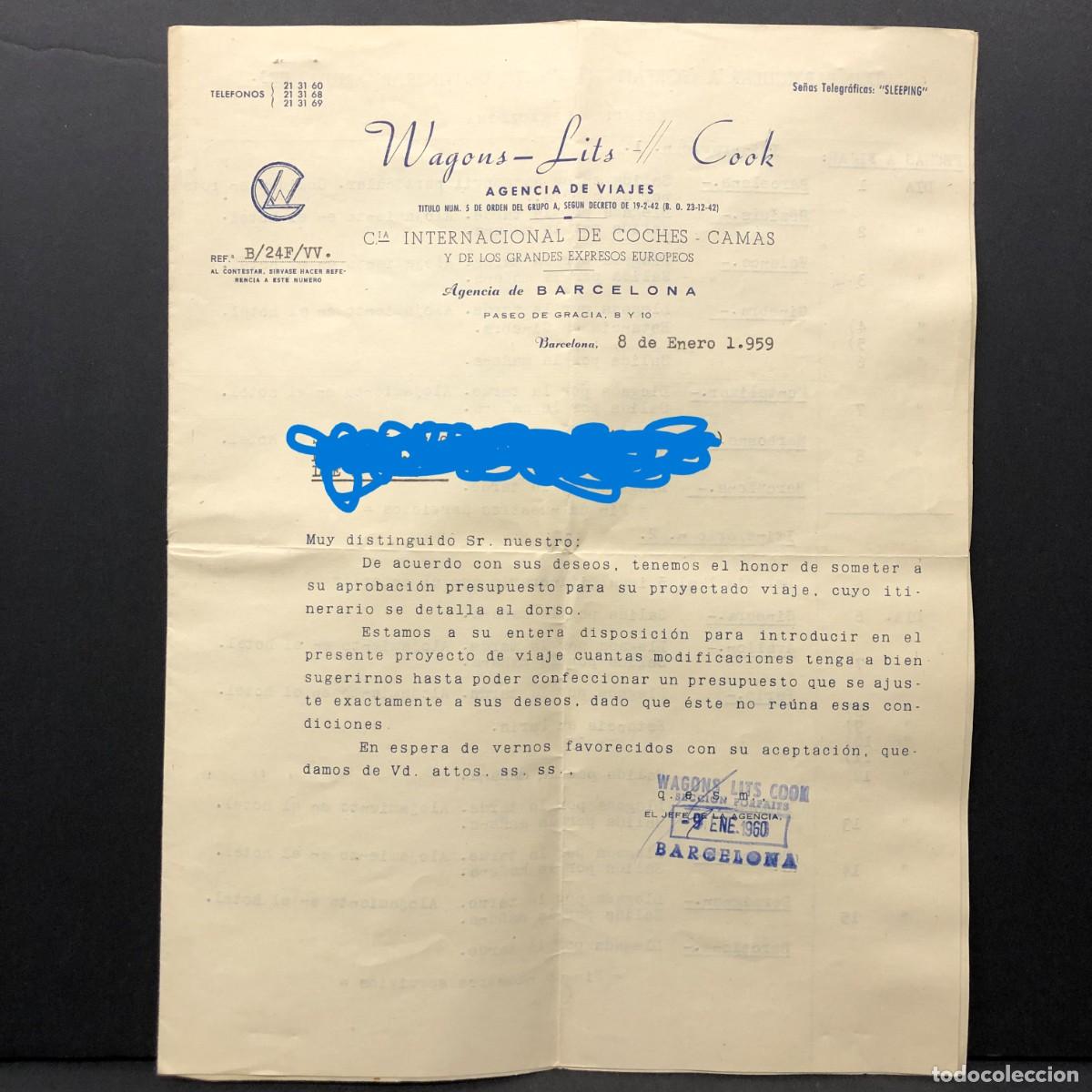 Coleccionismo: WAGONS LITS COOK - AGENCIA DE VIAJES - PROPUESTA DE VIAJE - AGENCIA DE VIAJES - 1959 BARCELONA / 247