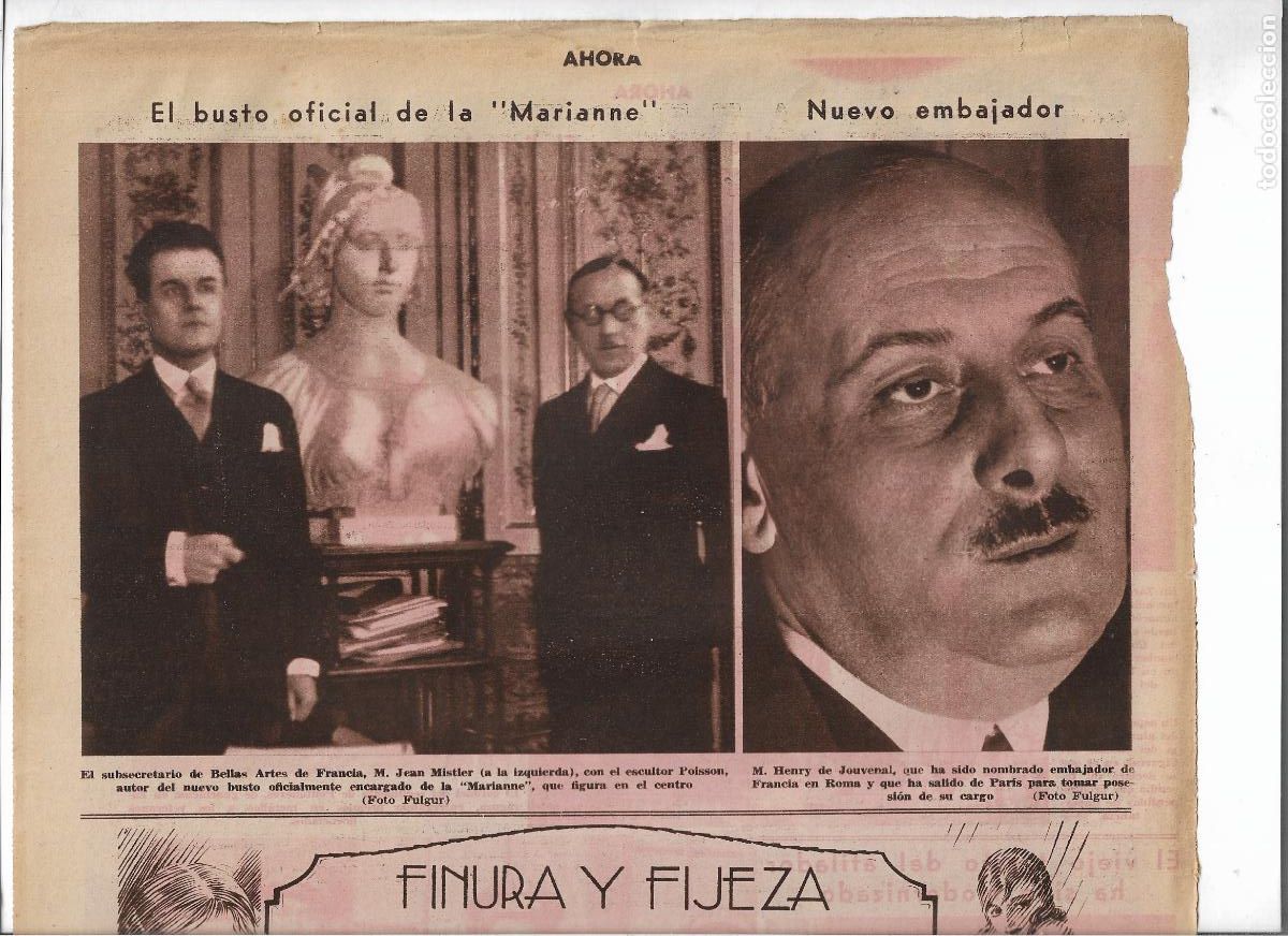 Coleccionismo: A&Ntilde;O 1933 RECORTE PRENSA ESCULTURA BUSTO OFICIAL DE LA MARIANNE ESCULTOR POISSON BELLAS ARTES FRANCIA
