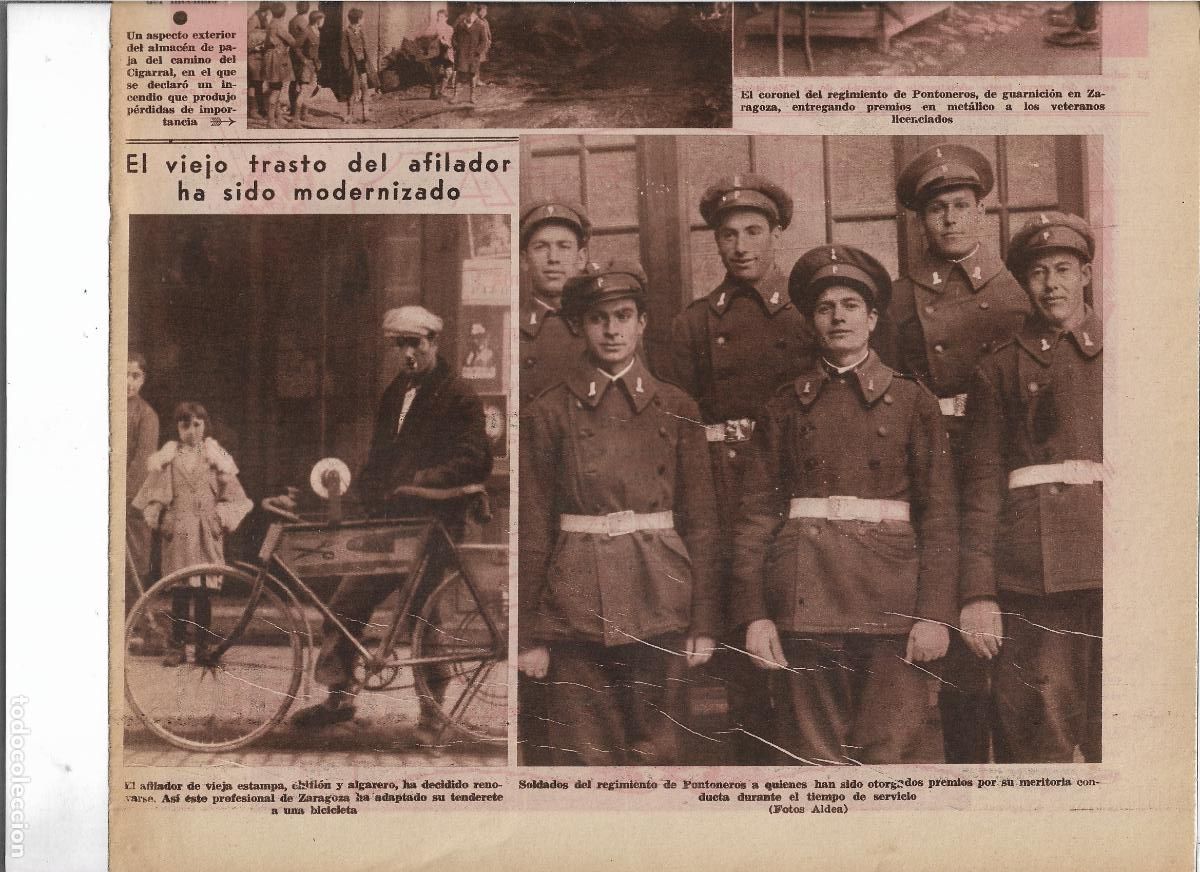 Coleccionismo: A&Ntilde;O 1933 RECORTE PRENSA ZARAGOZA OFICIOS ANTIGUOS ZARAGOZA EL AFILADOR MODERNIZADO CON UNA BICICLETA