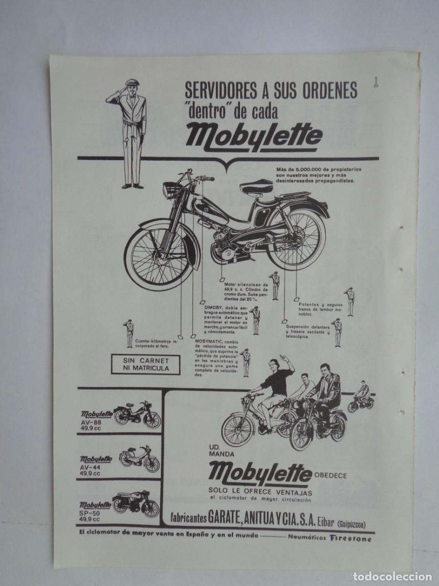 Coleccionismo: HOJA DE REVISTA CON ANUNCIO DE LA MOBYLETTE , DE GARATE, ANITUA Y CIA , EIBAR . A&Ntilde;OS 60