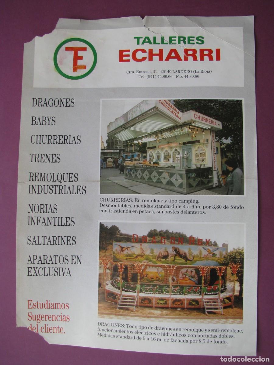 Coleccionismo: FOLLETO PUBLICITARIO TALLERES ECHARRI LA RIOJA - ATRACCI&Oacute;N DRAG&Oacute;N Y CHURRER&Iacute;A. DESPERFECTOS.
