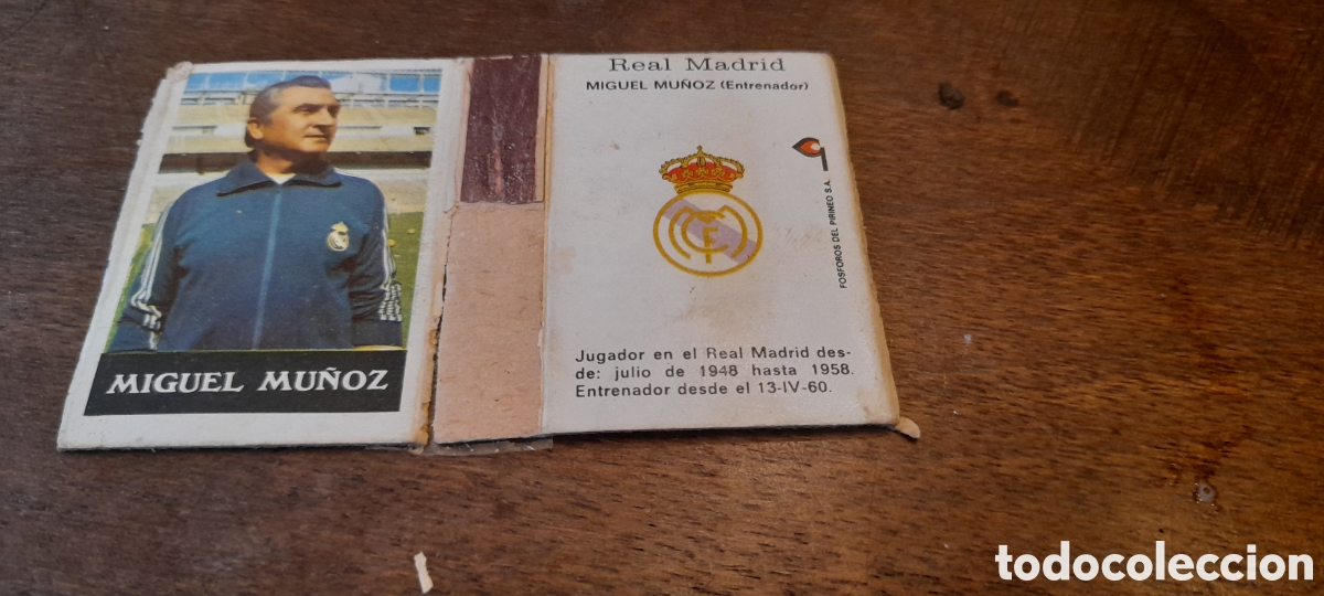 Coleccionismo: Caja de cerillas de Miguel Mu&ntilde;oz del Real Madrid. F&oacute;sforos del Pirineo. 2&ordf; serie