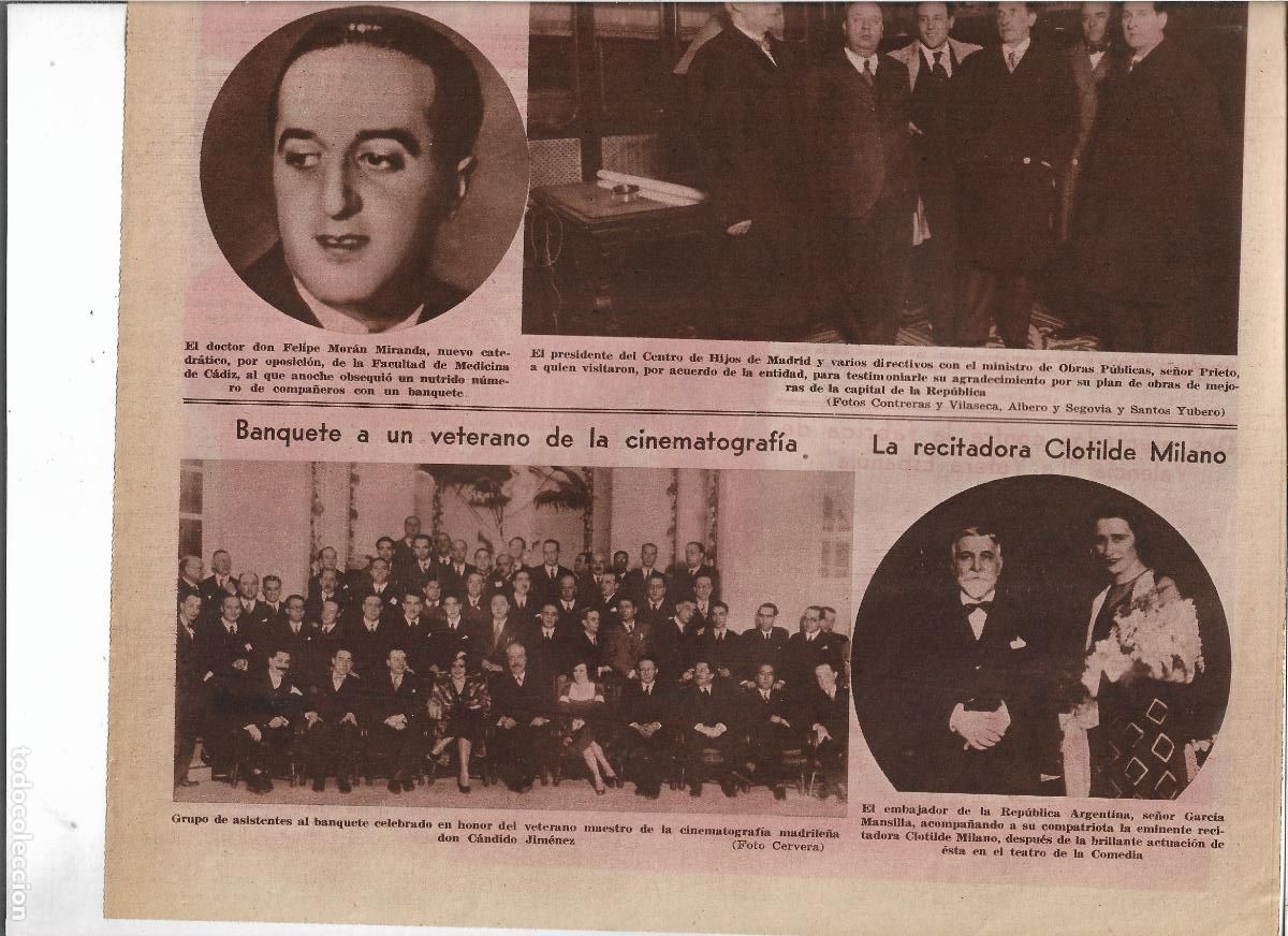 Coleccionismo: A&Ntilde;O 1933 RECORTE PRENSA CINE BANQUETE HOMENAJE AL VETERANO CINEMATOGRAFICO CANDIDO JIMENEZ