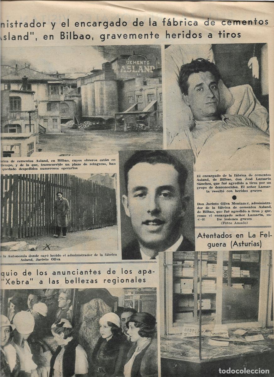 Coleccionismo: A&Ntilde;O 1933 HUELGA OBREROS FABRICA DE CEMENTOS ASLAND EN BILBAO JACINTO OLIVA MONTANER TIROTEADO