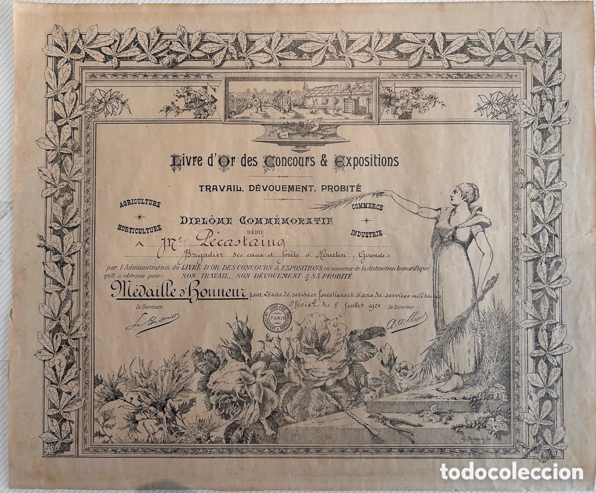 Collezionismo: Diploma comercial franc&eacute;s vintage