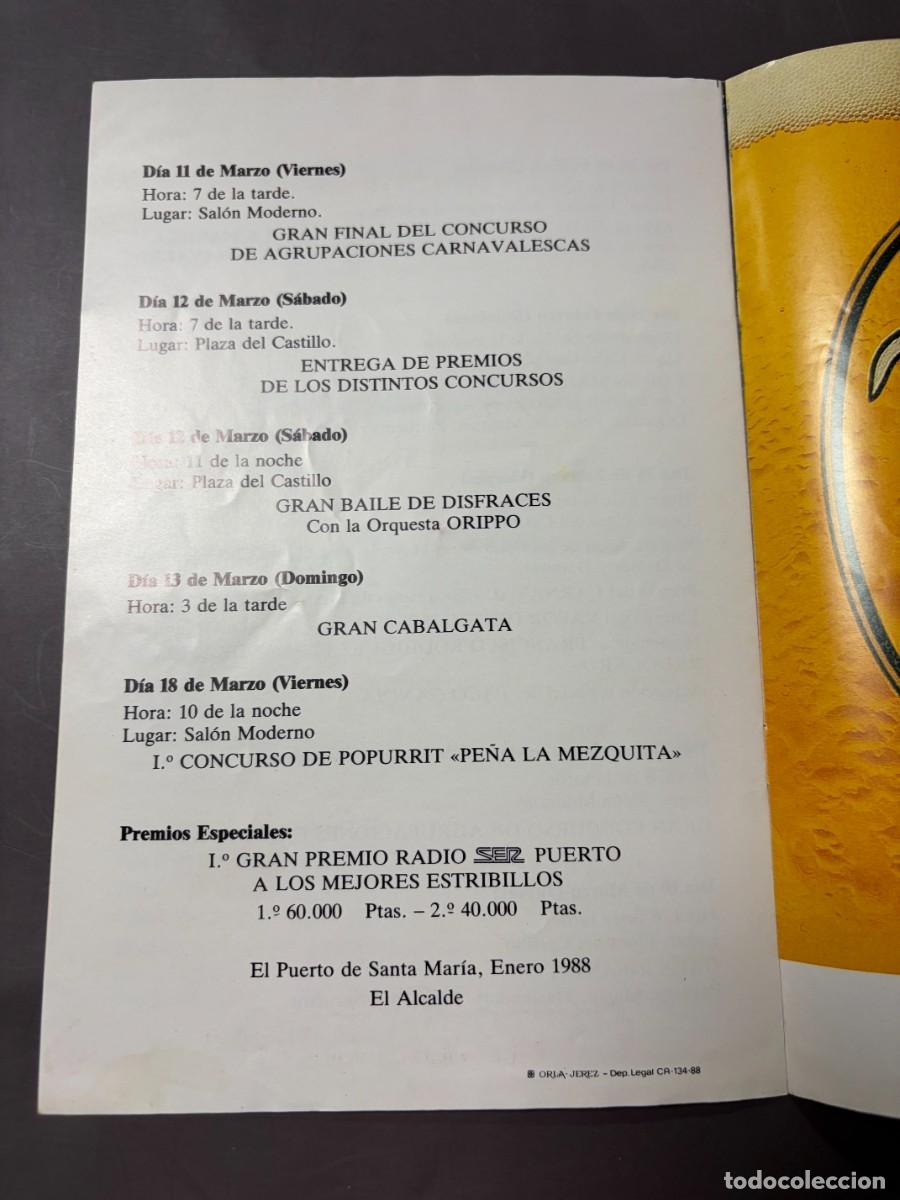 Coleccionismo: PROGRAMA CARNAVAL EL PUERTO DE SANTA MAR&Iacute;A 1988 &ndash; OSBORNE - Foto 4