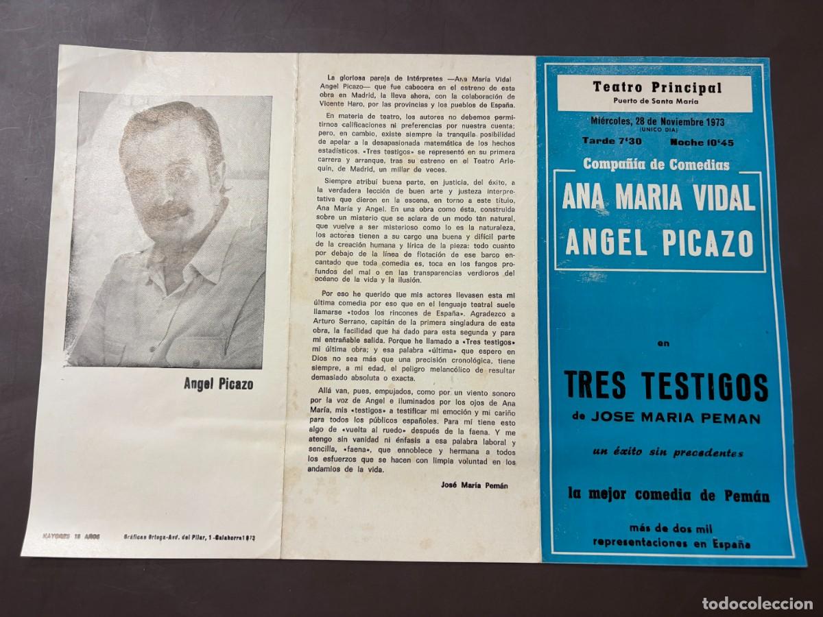 Coleccionismo: PROGRAMA TEATRO PRINCIPAL EL PUERTO DE SANTA MAR&Iacute;A 1973 &ndash; TRES TESTIGOS &ndash; JOS&Eacute; MAR&Iacute;A PEM&Aacute;N