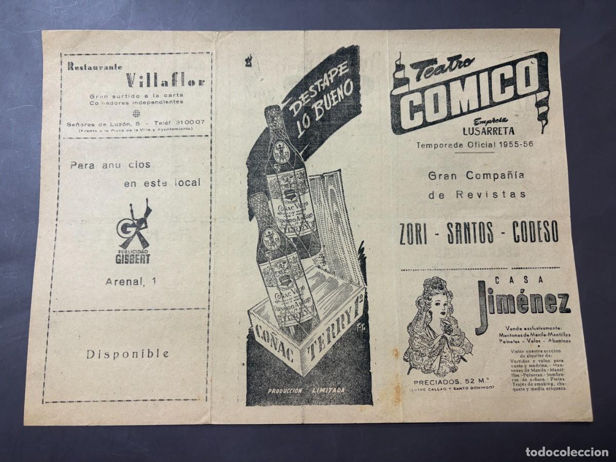 Coleccionismo: PROGRAMA DE MANO TEATRAL. TEATRO C&Oacute;MICO. MADRID. 1955-56. EL VIVO AL BOLLO. ZORI, SANTOS Y CODESO