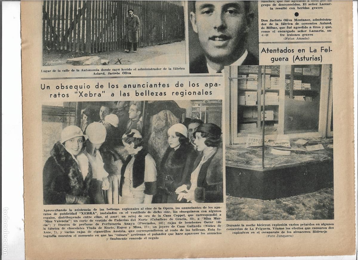Coleccionismo: A&Ntilde;O 1933 RECORTE PRENS OBSEQUIO REGALO APARATOS XEBRA A LAS CANDIDATAS A MISS EN EL CINE DE LA OPERA