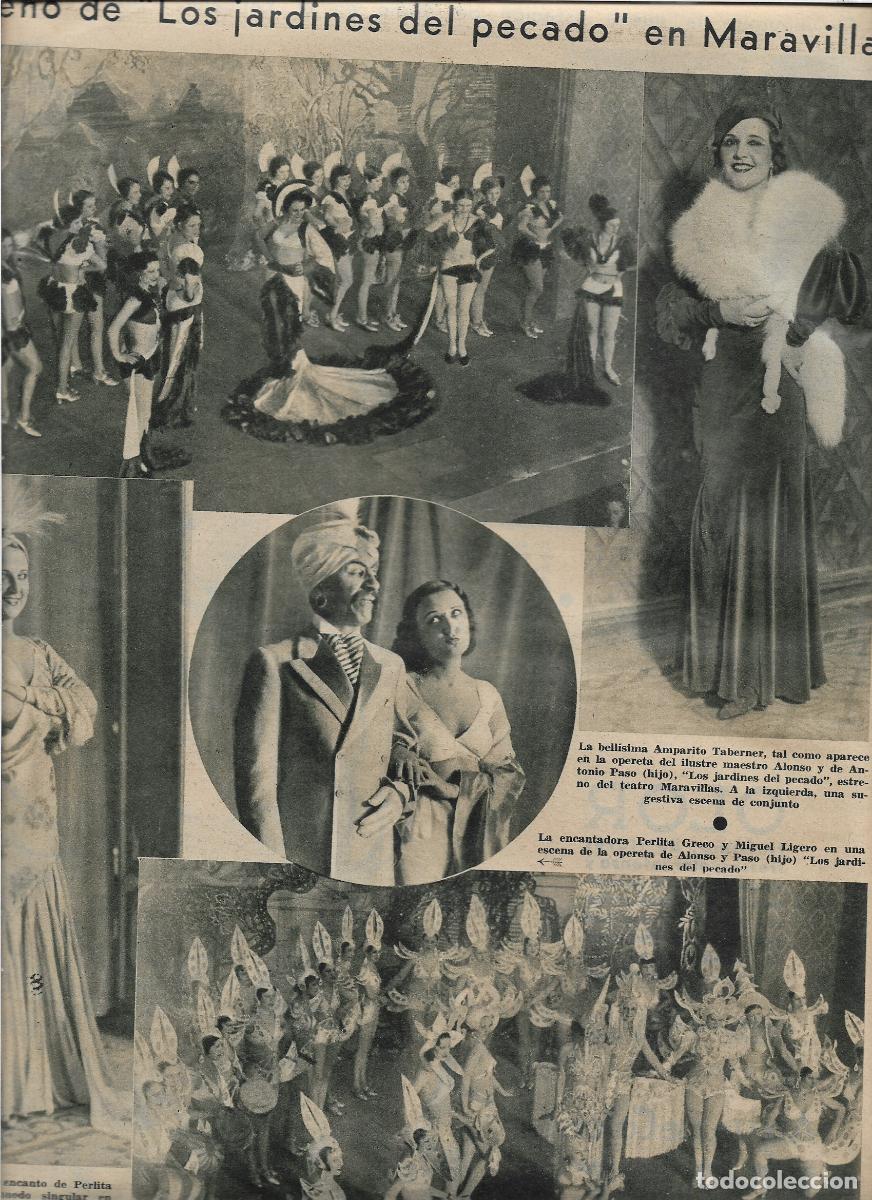 Collecting paper: A&Ntilde;O 1933 ESTRENO OBRA LOS JARDINES DEL PECADO TEATRO MARAVILLAS AMPARO TABERNER PERLITA GRECO
