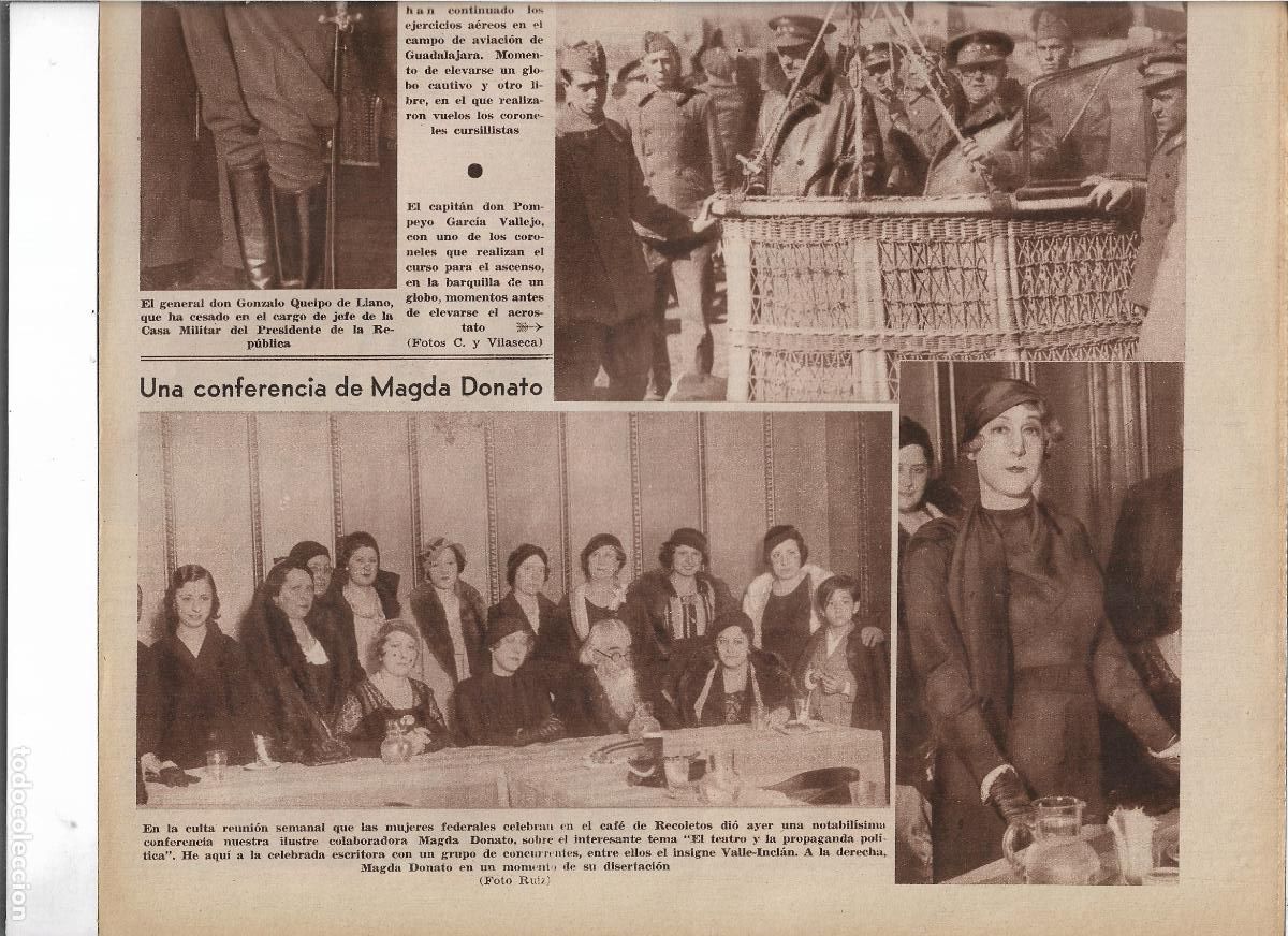 Collecting paper: A&Ntilde;O 1933 RECORTE PRENSA CONFERENCIA MAGDA DONATO CAFE DE RECOLETOS ASISTENCIA VALLE INCLAN