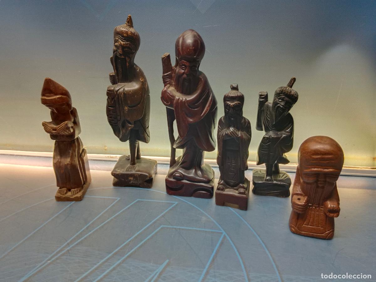 Coleccionismo: 6 figuras talladas en madera, tradicionales de China (29 a 14 cm)