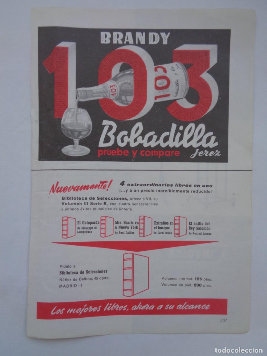 Coleccionismo: HOJA DE REVISTA CON ANUNCIO DE BRANDY 103 DE BOBADILLA . A&Ntilde;OS 50