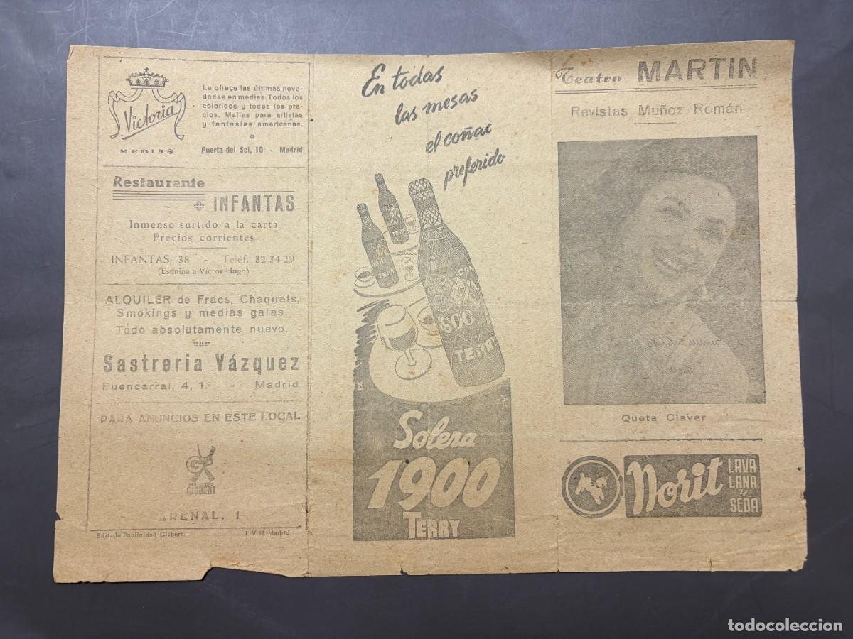 Coleccionismo: PROGRAMA TEATRO MART&Iacute;N &ndash; MADRID &ndash; 1954 &ndash; ANA MAR&Iacute;A &ndash; QUETA CLAVER &ndash; MU&Ntilde;OZ ROM&Aacute;N Y JOS&Eacute; PADILLA
