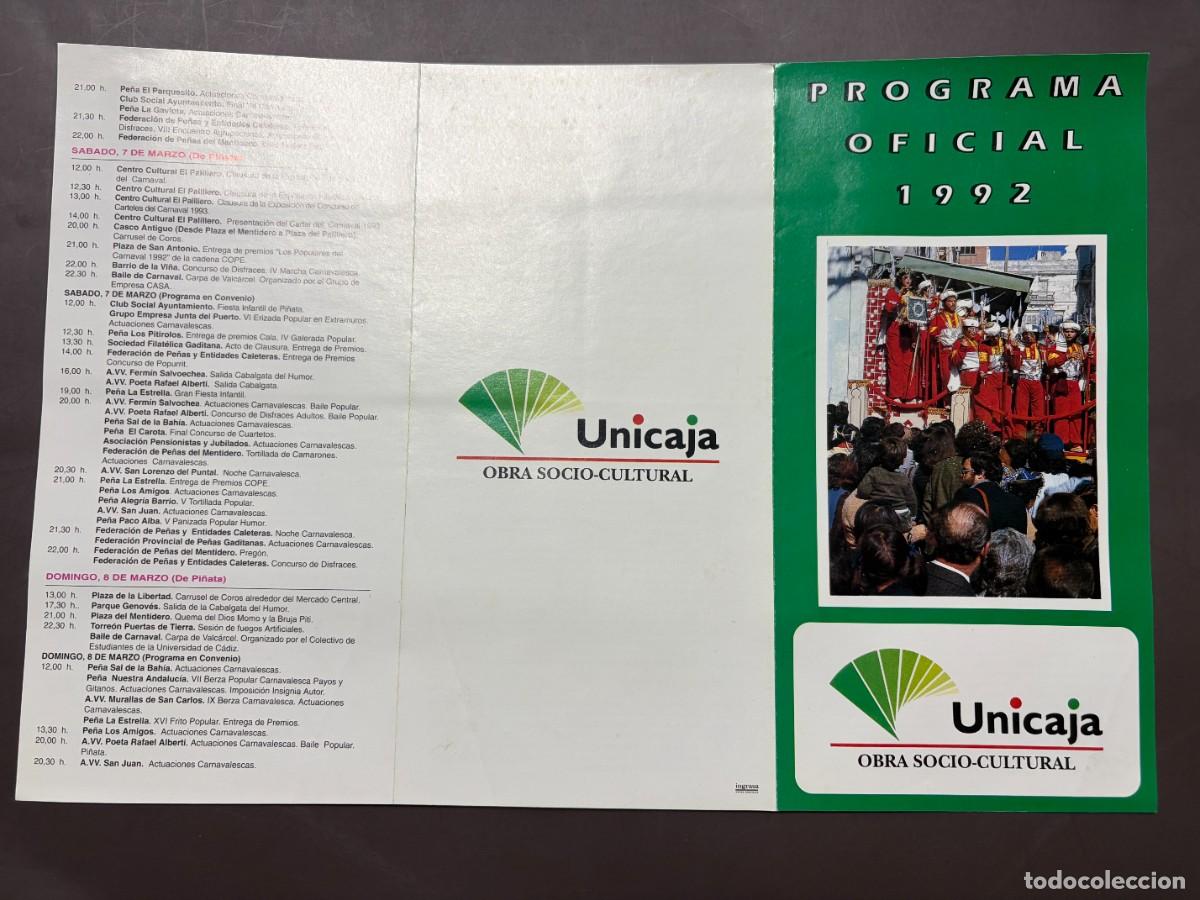 Coleccionismo: PROGRAMA OFICIAL CARNAVAL DE C&Aacute;DIZ 1992 &ndash; PUBLICIDAD UNICAJA &ndash;