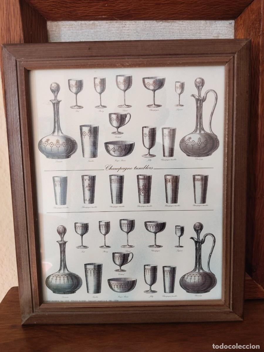 Collezionismo: L&aacute;mina enmarcada de vasos y copas de Champagne.
