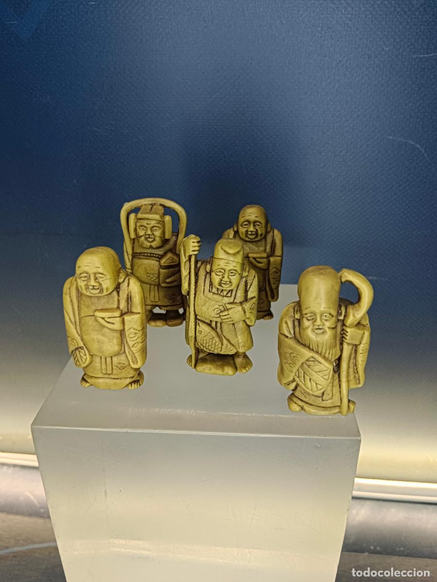 Coleccionismo: 5 figuras de resina o pl&aacute;stico dioses de la suerte o dioses de la fortuna