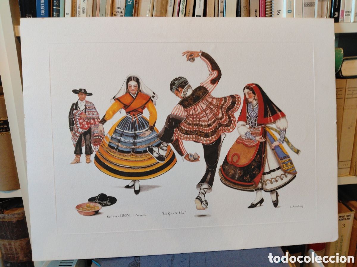 Coleccionismo: &rdquo;La Giraldilla&rdquo; Le&oacute;n. Lamina de L. Armstrong. Bailes regionales espa&ntilde;oles.