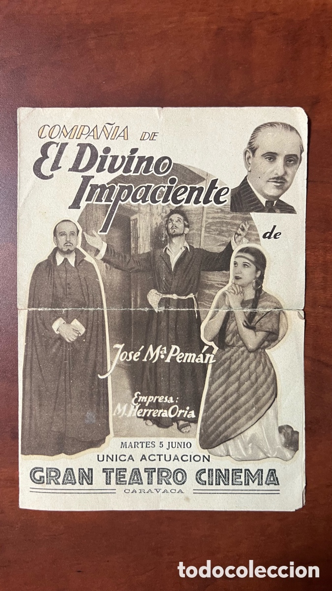 Coleccionismo: PROGRAMA CARAVACA ( MURCIA ) GRAN TEATRO CINEMA 1934 COMPA&Ntilde;IA EL DIVINO IMPACIENTE.