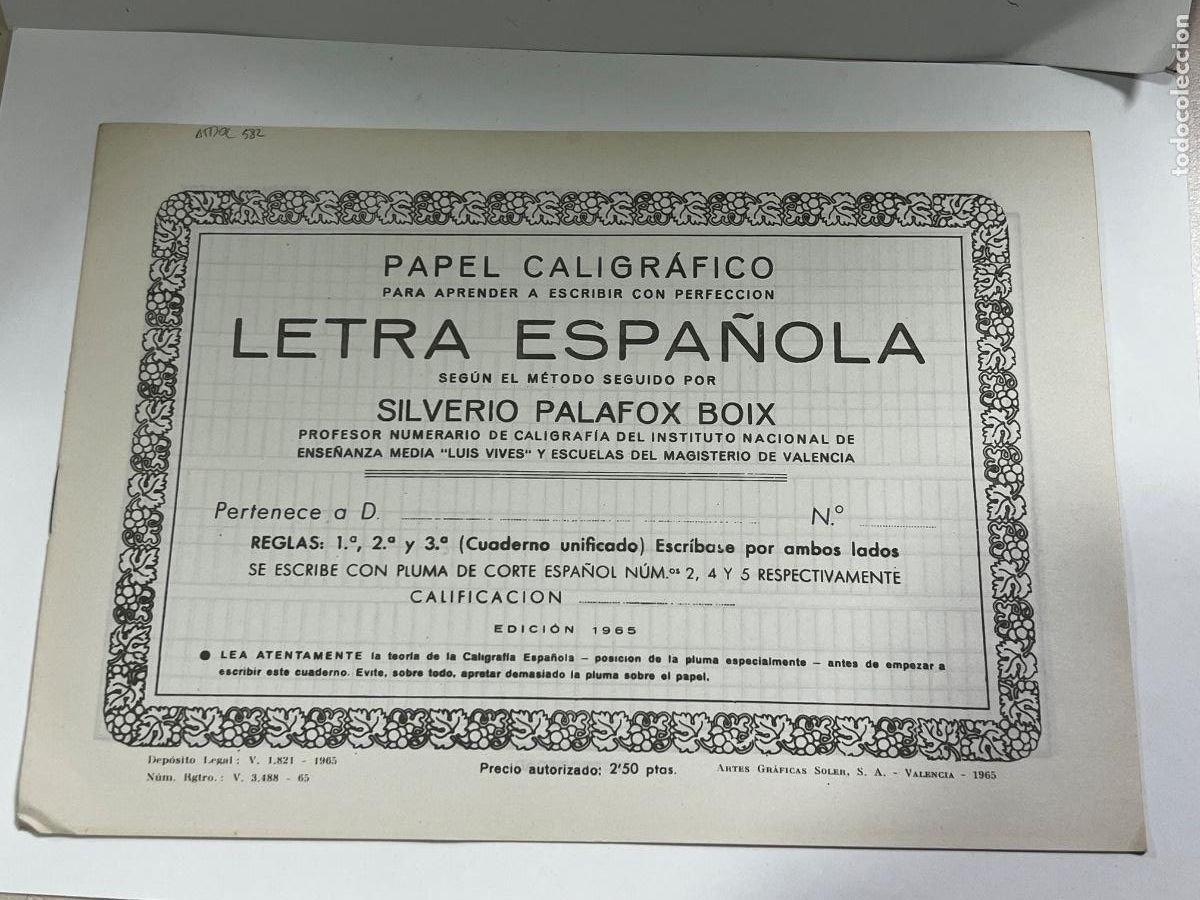 Coleccionismo: CUADERNOS PAPEL CALIGR&Aacute;FICO. LETRA ESPA&Ntilde;OLA. SILVERIO PALAFOX BOIX. REGLAS 1&ordf;, 2&ordf; Y 3&ordf;. EDICION 1965